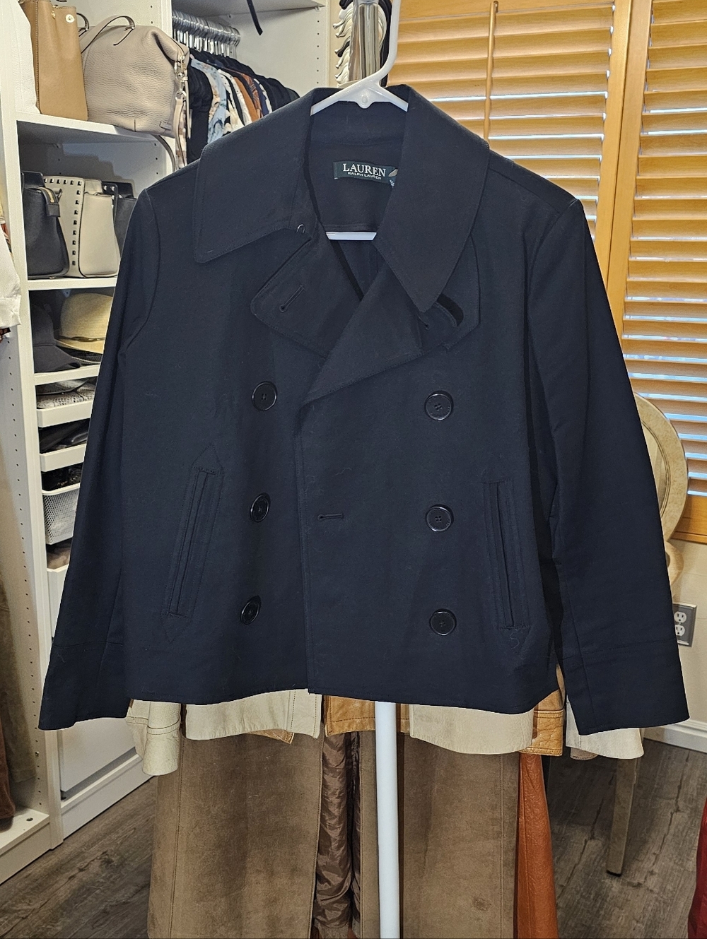 Ralph Lauren Black Crop Double-Breasted Peacoat. Size 2.